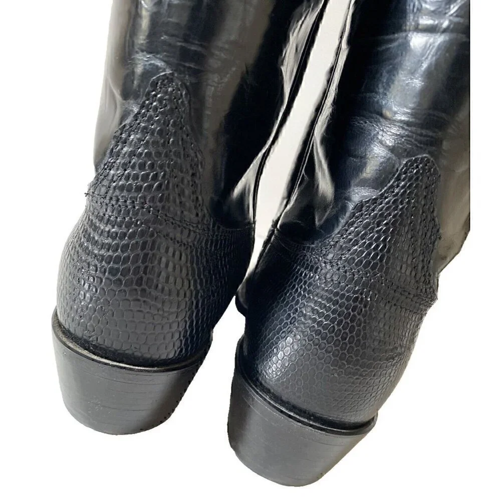 Lucchese‎ Embroidered Texas Star Exotic Lizard Boots Mens 9.5B Black USA